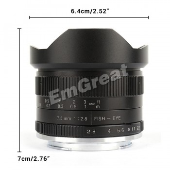 7artisans 7.5mm F2.8 F/2.8 Fisheye Lens 180 Degree Angle Apply to All Single Series for E Mount /for Micro 4/3 Mirrorless Camera