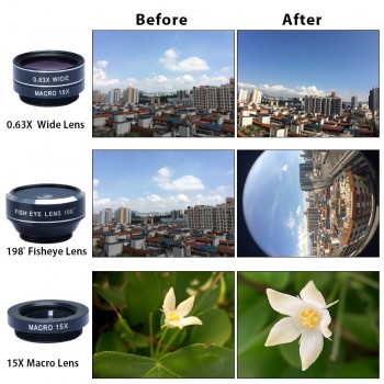 5 in 1 Phone Lens Kit, APEXEL 198 Degree Fisheye /0.63X Wide Angel /15X Macro /Telescope /CPL Lens/ for iPhone Samsung phone
