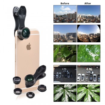 5 in 1 Phone Lens Kit, APEXEL 198 Degree Fisheye /0.63X Wide Angel /15X Macro /Telescope /CPL Lens/ for iPhone Samsung phone