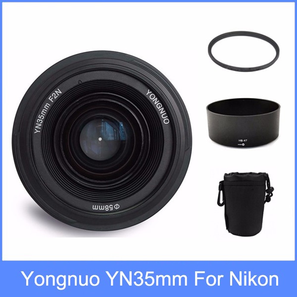 Yongnuo yn35 YN35mm F2 lens Wide-angle Large Aperture Fixed Auto Focus Lens +   Lens Hood +lens bag + 58mm UV filter For Nikon