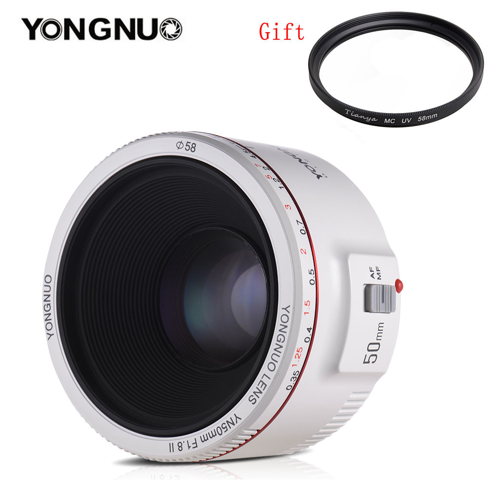 YONGNUO YN50mm F1.8 II Large Aperture Auto Focus Lens with Super Bokeh Effect for Canon EOS 70D 5D2 5D3 600D DSLR Camera (White)