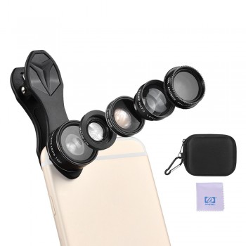 APEXEL APL-DG5H 5 in 1 Cellphone Lens Kit  Fisheye Lens 0.63X Wide Angle Lens CPL Lenses for iPhone Samsung Huawei Xiaomi