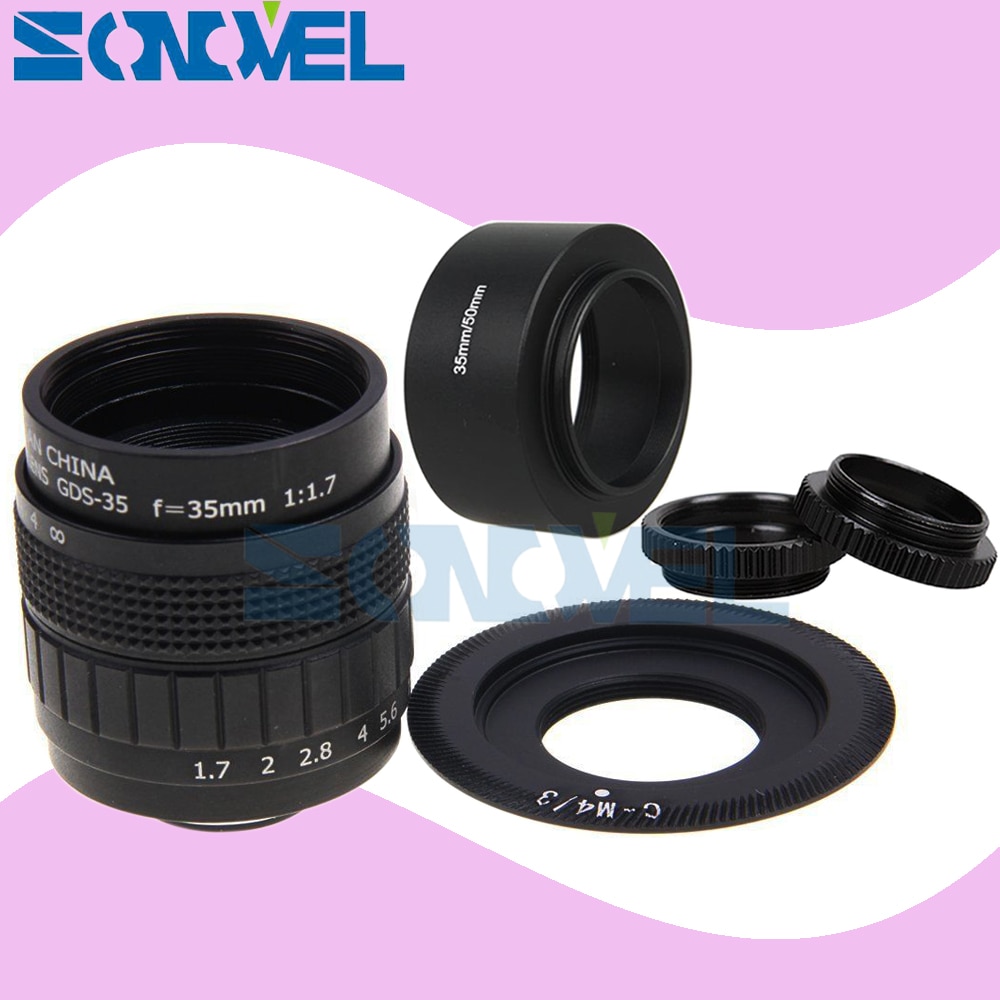 FUJIAN 35mm F1.7 CCTV Movie lens+C Mount+Macro ring+hood for Panasonic Micro 4/3 m4/3 GF2 GF3 GF5 GF6 GX1 GX7 GX8 G5 GH1 GH2 GH5