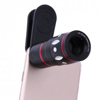 Universal 10X Zoom  16 Degree Clip-On Aluminum Telephoto Manual Focus Camera Lens Phone Lens  For Various Smart Phone FW1S
