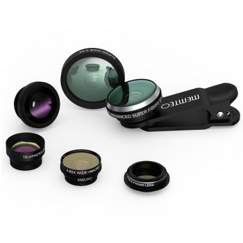 MEMTEQ 8 in 1 Clip-on Cell Phone Lens camera lens,Super Fisheye + Wide Angle + Macro Camera Lens + EXT barlow 2X +CPL polarizer