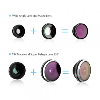 MEMTEQ 8 in 1 Clip-on Cell Phone Lens camera lens,Super Fisheye + Wide Angle + Macro Camera Lens + EXT barlow 2X +CPL polarizer