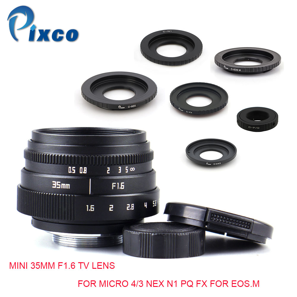Pixco Mini 35mm F1.6 APS-C Television TV Lens+C Mount Lens adapter For Micro 4/3 Nex N1 PQ FX For EOS.M for Olympus OM-DE-M10 II