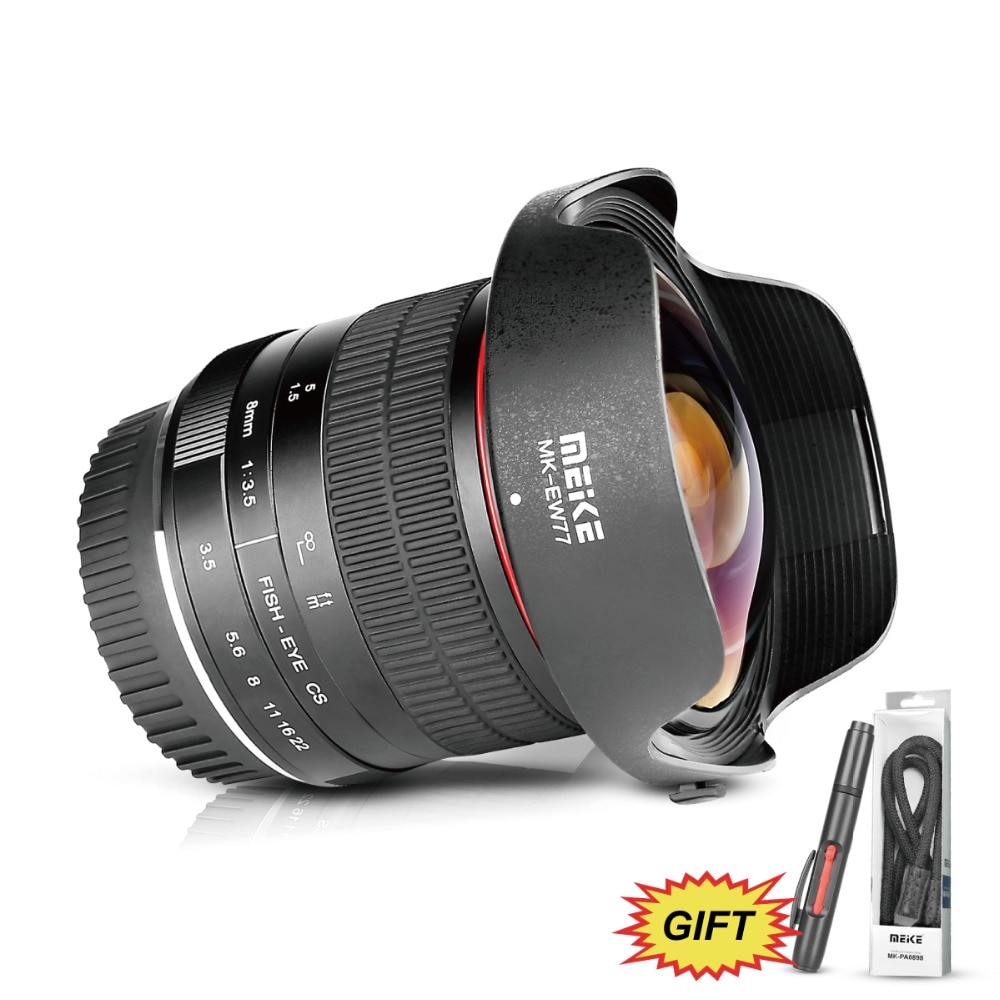 Meike 8mm f/3.5 Ultra Wide Fisheye Lens for All Canon EOS EF Mount DSLR Cameras with APS-C/Full Frame+Free Gift
