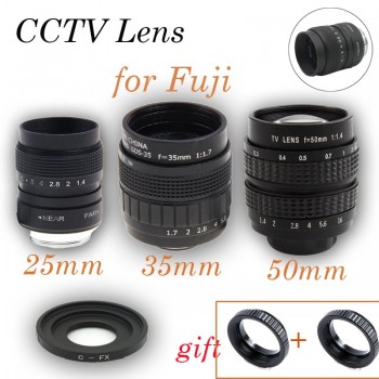 Fujian 3in1 25mm F1.4 35mm f1.7 50mm Movie CCTV Lens C-FX Mount Ring KIT for Fuji Fujifilm X-E2 X-E1 X-Pro1 X-M1 X-A2 X-A1 X-T1