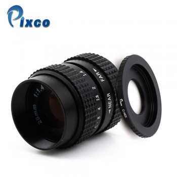Pixco 25mm f/1.4 CC TV Lens + Lens Hood + Macro Ring + C Mount to camera adapter for Nikon1 M4/3 /For Pentax Q Nex For Fuji fx