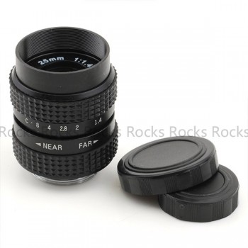 Pixco 25mm f/1.4 CC TV Lens + Lens Hood + Macro Ring + C Mount to camera adapter for Nikon1 M4/3 /For Pentax Q Nex For Fuji fx