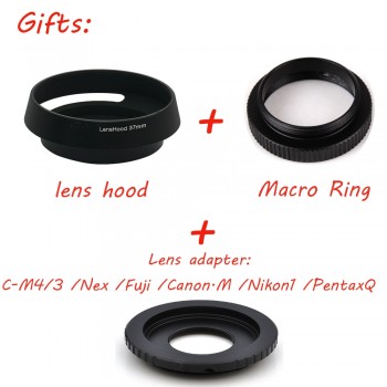 Mini 35mm f/1.6 APS-C TV Lens + Lens Hood + Macro Ring + C to camera adapter for Nikon 1 / M4/3 /for CanonM /Pentax Q /Nex /Fuji