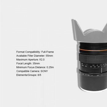 Kelda 35mm F2.0 Full Frame Fixed-focus Large Aperture Prime Manual Lens for Sony / Canon / Nikon D850 D810 A7 A7S A7R 5D 6D 80D