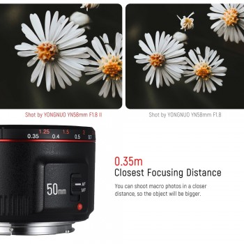 2018 YONGNUO YN50mm F1.8 II Fixed Lens for Canon AF/MF Large Aperture Metal Mount Focus 50mm lens for Canon 600D 1300D DSLR