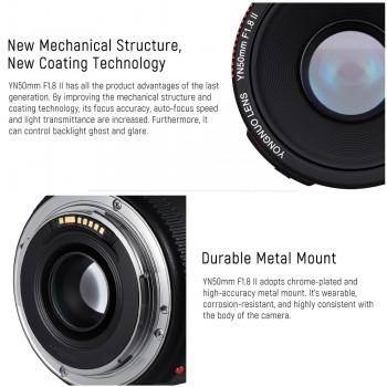 2018 YONGNUO YN50mm F1.8 II Fixed Lens for Canon AF/MF Large Aperture Metal Mount Focus 50mm lens for Canon 600D 1300D DSLR