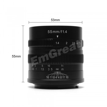 7artisans 55mm F1.4 Large Aperture Portrait Prime Lens for Sony E Mount for Fuji M4/3-Mount EOS-M Mount A6300 A6500 X-A1 G5 M5