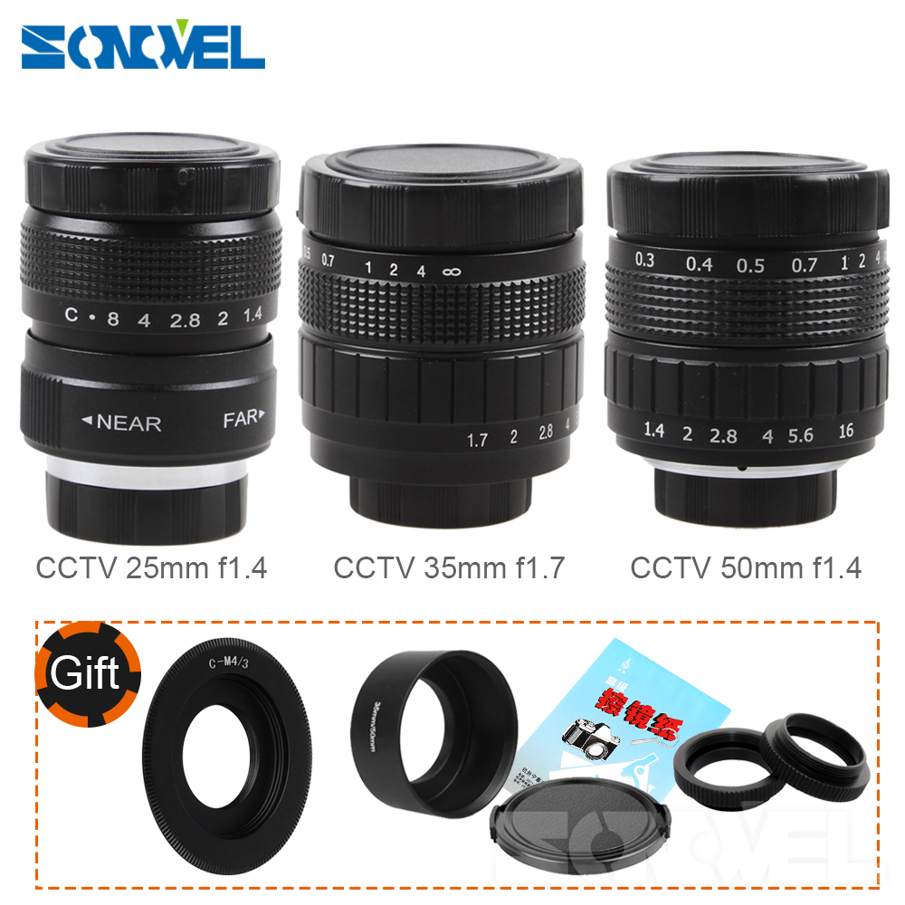 Fujian 3in1 CCTV Lens 25mm f1.4 Lens/ 35mm f1.7 Lens/ 50mm f1.4 Lens Mount Ring Kit for Olympus Panasonic Micro 4/3 M4/3 M 4/3