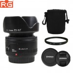 YONGNUO YN50mm Lens fixed focus lens EF 50mm F/1.8 AF/MF lense Large Aperture Auto Focus Lens +52MVUV+Hood For Canon DSLR Camera