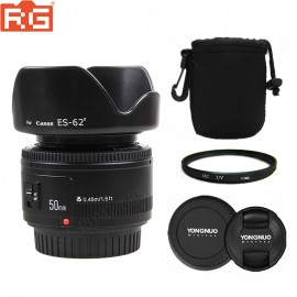 YONGNUO YN50mm Lens fixed focus lens EF 50mm F/1.8 AF/MF lense Large Aperture Auto Focus Lens +52MVUV+Hood For Canon DSLR Camera