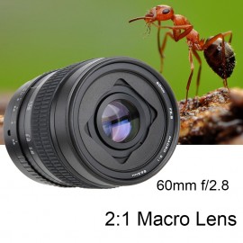 60mm f/2.8 2:1 Super Macro Manual Focus Lens for Canon Nikon Pentax/Fuji X-T2/Sony E mount A7RIII A6500/M4/3 GH4 GH5 Camera DSLR