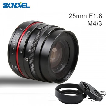 25mm 25 F1.8 Manual Wide Angle Lens+metal Lens Hood for Olympus Panasonic Micro 4/3 M4/3 EP5 GX7 GX8 OM-D E-M5 E-M1 E-M10 E-PL7