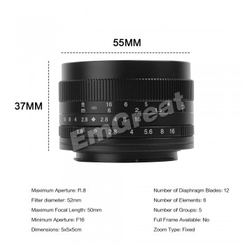 7artisans 50mm F1.8 Large Aperture Manual Focus Prime Cameras Lens for Sony E-mount Micro 4/3 Fuji FX A6500 A6300 A7 X-A2 E-PL2