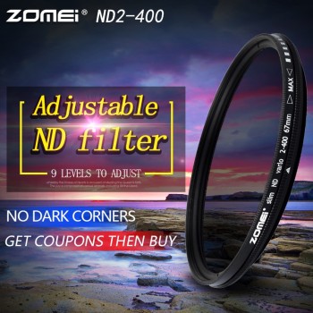 ZOMEi  Optical Glass Ultra Slim Fader ND2-400 Neutral Density Variable 49/52/55/58/62/67/72/77/82mm  ND2-ND400 Lens Filter