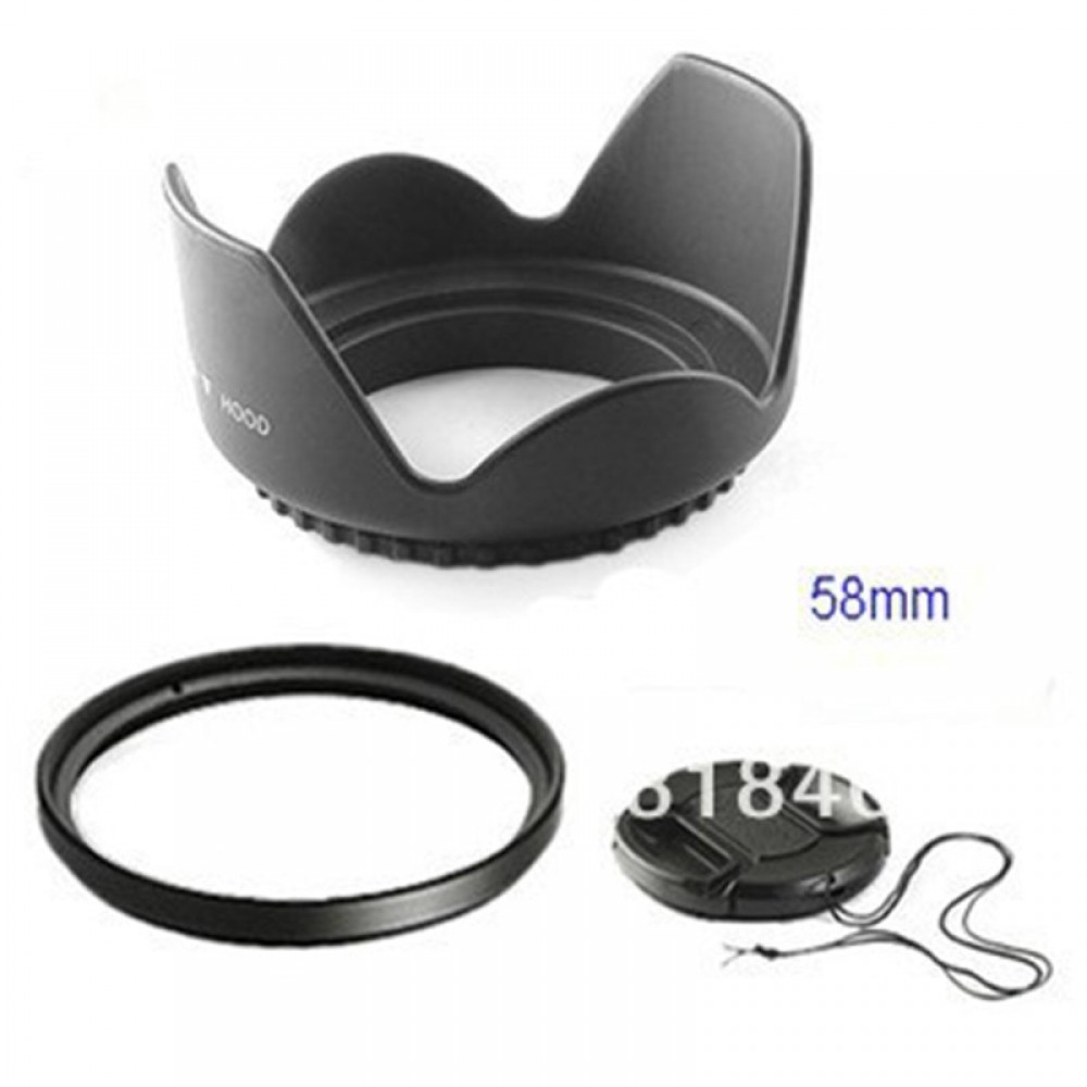 58mm 58 mm Flower Lens Hood +UV Filter +Lens Cap for Canon EOS 400D 550D 500D 600D 1100D Nikon AI 58mm lens  DS DSLR