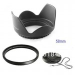 58mm 58 mm Flower Lens Hood +UV Filter +Lens Cap for Canon EOS 400D 550D 500D 600D 1100D Nikon AI 58mm lens  DS DSLR
