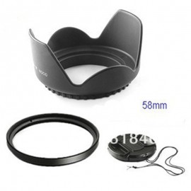 58mm 58 mm Flower Lens Hood +UV Filter +Lens Cap for Canon EOS 400D 550D 500D 600D 1100D Nikon AI 58mm lens  DS DSLR