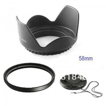 58mm 58 mm Flower Lens Hood +UV Filter +Lens Cap for Canon EOS 400D 550D 500D 600D 1100D Nikon AI 58mm lens  DS DSLR