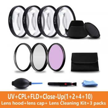 49 52 55 58 62 67 72 77 MM Macro Close-up Filter +1+2+4+10 Set+ UV CPL FLD +ND2 4 8 Camera Lens Filter+Hood for Canon Nikon Sony