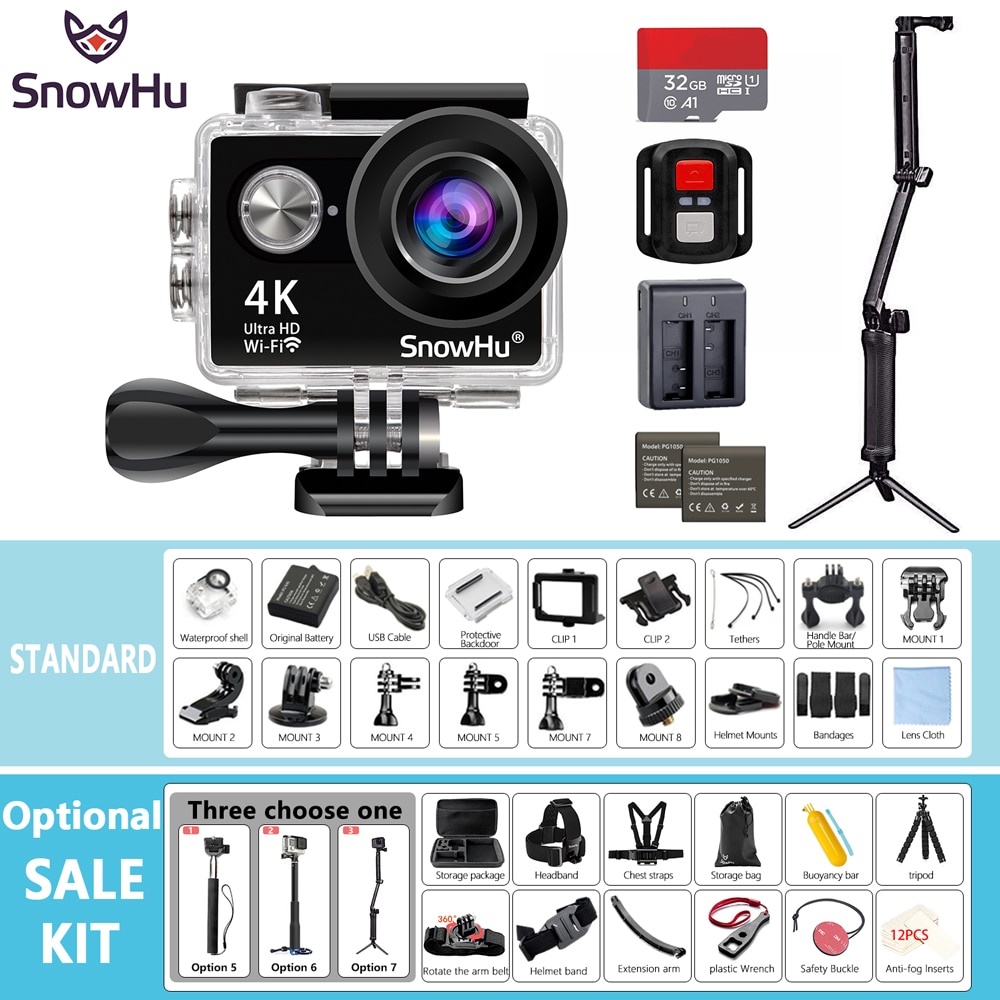 SnowHu Action camera H10R Ultra HD 4K / 25fps WiFi 2.0 170D underwater waterproof Helmet Cam camera Sport cam H10R