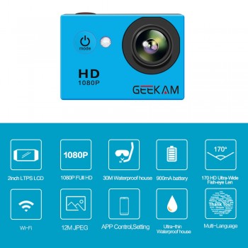 GEEKAM Waterproof WIFI N9 Sports Camera Travel Kit Action DV 1080P Full HD 2 inch Screen High Quality Cam Set for smartphone