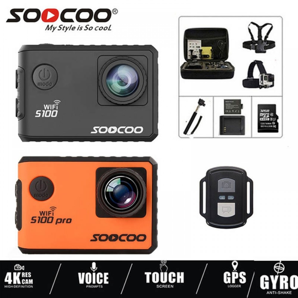 SOOCOO Action Camera S100 Pro Ultra 4K 24FPS Wifi Touch Screen 30M Waterproof DV Built-In Gyro With GPS Extension Sports Camera