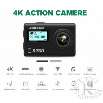 SOOCOO S200 Voice Control Wifi 4K Action Camera 2.45 Touch Screen with Gyro Remote, GPS Extension  include GPS MIC