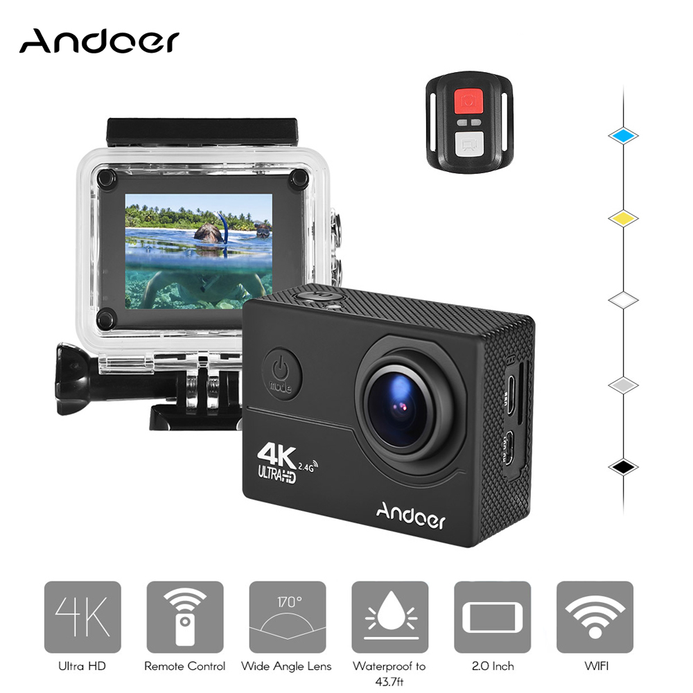 Andoer WiFi Action Camera 4k Camera Sport Waterproof Aksiyon Kamera 1080P Full HD Video Action Cam 16MP amp; 170 Degree Wide Angle