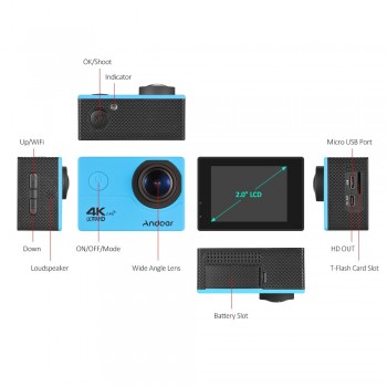 Andoer WiFi Action Camera 4k Camera Sport Waterproof Aksiyon Kamera 1080P Full HD Video Action Cam 16MP amp; 170 Degree Wide Angle