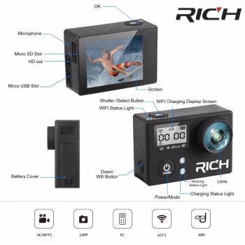 Hot Ultra HD 4K wifi action camera 1080p HD 60fps Diving 30M waterproof helmet Sports DV cam go 4 K Pro yi extreme sports kamera