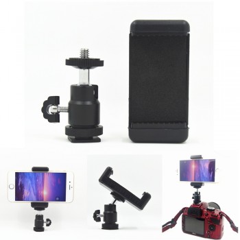 1/4 Flash Hot Shoe Adapter Cradle Ball Head Ball w/ Lock + Phone Clip Bracket Holder Mount for Nikon DSLR SLR Cell Phone