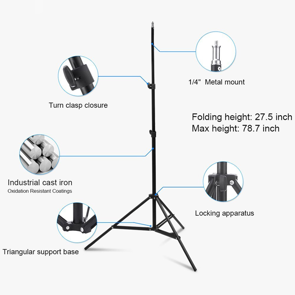 2M Light Lamp Stand Tripod with 1/4 Screw Head for Photo Studio Softbox Video Flash Umbrella Reflector Lighting