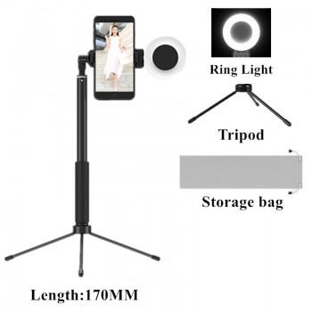 Tripod LED Selfie Stick 1.7m Extendable live Ring light Stand 4 in 1 With Monopod Phone Mount for iPhone X 8 Android SmartPhone