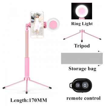 Tripod LED Selfie Stick 1.7m Extendable live Ring light Stand 4 in 1 With Monopod Phone Mount for iPhone X 8 Android SmartPhone