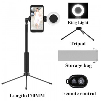 Tripod LED Selfie Stick 1.7m Extendable live Ring light Stand 4 in 1 With Monopod Phone Mount for iPhone X 8 Android SmartPhone