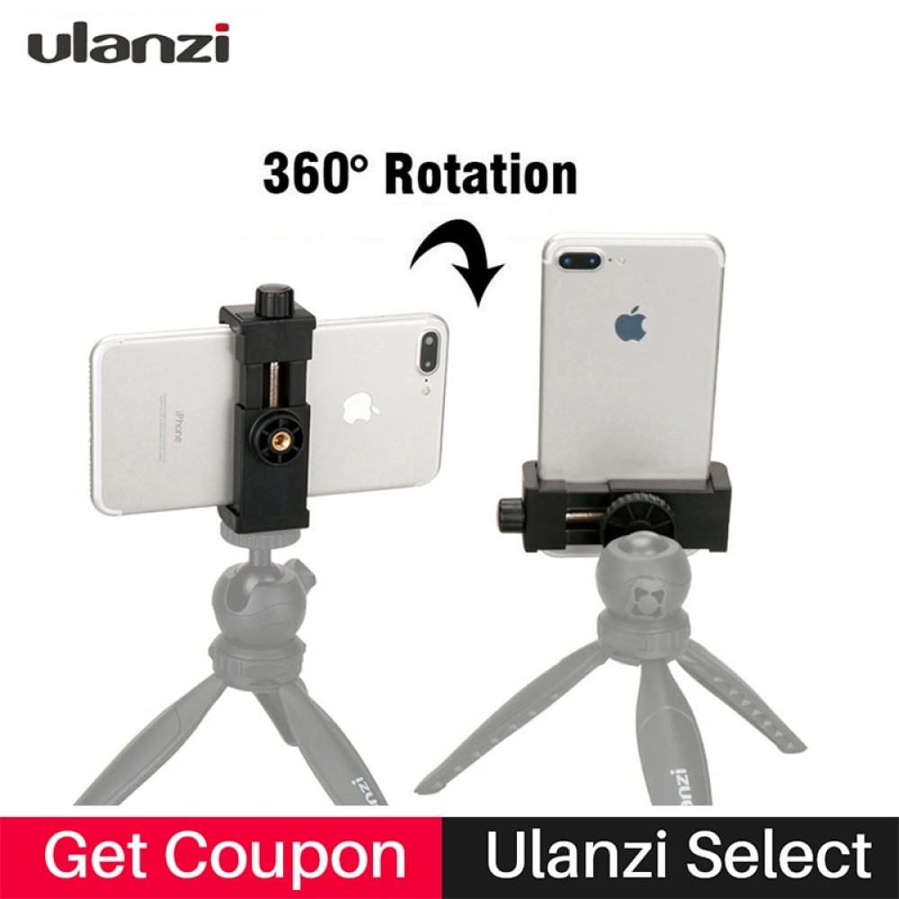Ulanzi Universal Cell Phone Tripod Mount Clipper Vertical Bracket Holder 360 Degree Adjustable for iPhone Live Stream Broadcast