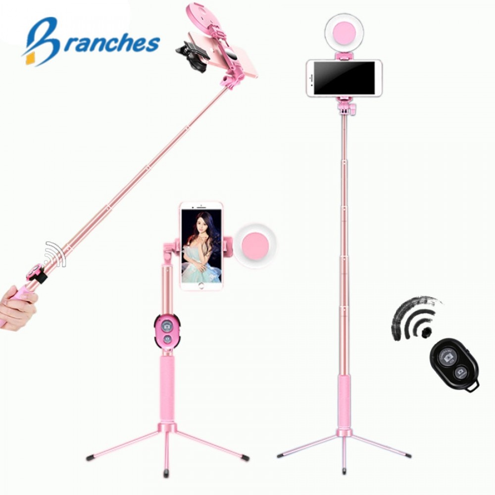 1.7m Extendable live Tripod Selfie Stick LED Ring light Stand 4 in 1 With Monopod Phone Mount for iPhone X 8 Android SmartPhone