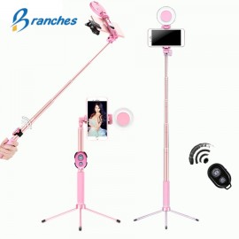 1.7m Extendable live Tripod Selfie Stick LED Ring light Stand 4 in 1 With Monopod Phone Mount for iPhone X 8 Android SmartPhone