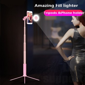 1.7m Extendable live Tripod Selfie Stick LED Ring light Stand 4 in 1 With Monopod Phone Mount for iPhone X 8 Android SmartPhone