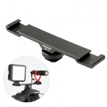 Ulanzi PT-2 Metal Cold Shoe Plate Universal 2 Hot Shoe Mount Extension Bar Dual Bracket with 1/4 Thread for Microphone/ Lights