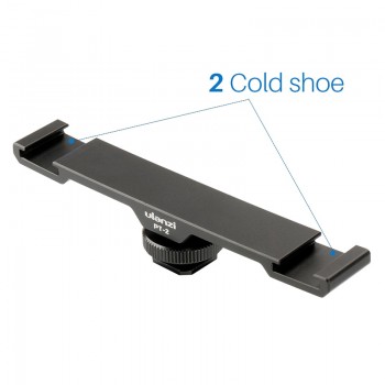 Ulanzi PT-2 Metal Cold Shoe Plate Universal 2 Hot Shoe Mount Extension Bar Dual Bracket with 1/4 Thread for Microphone/ Lights
